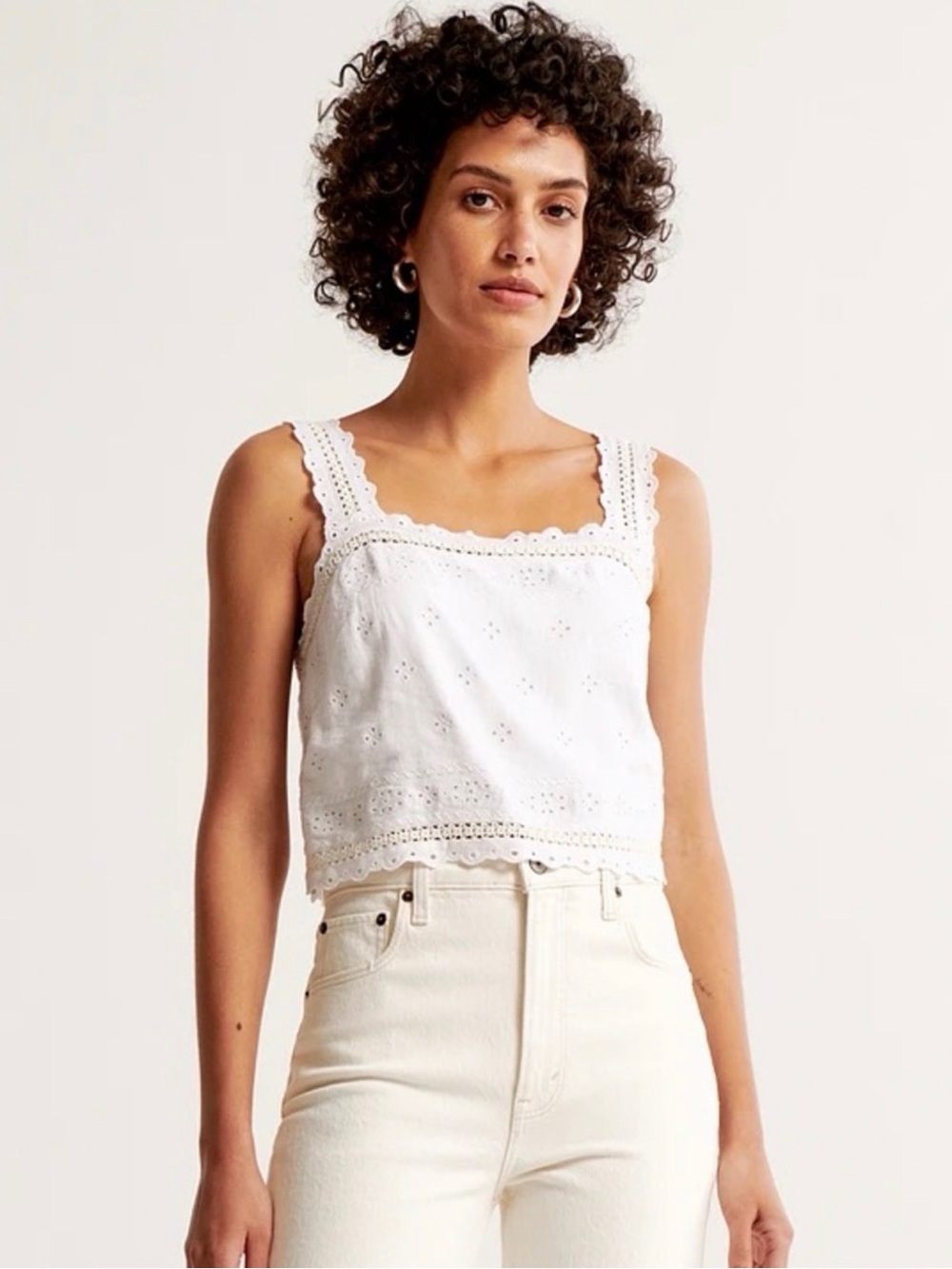Abercrombie & Fitch White Eyelet Square-Neck Tank